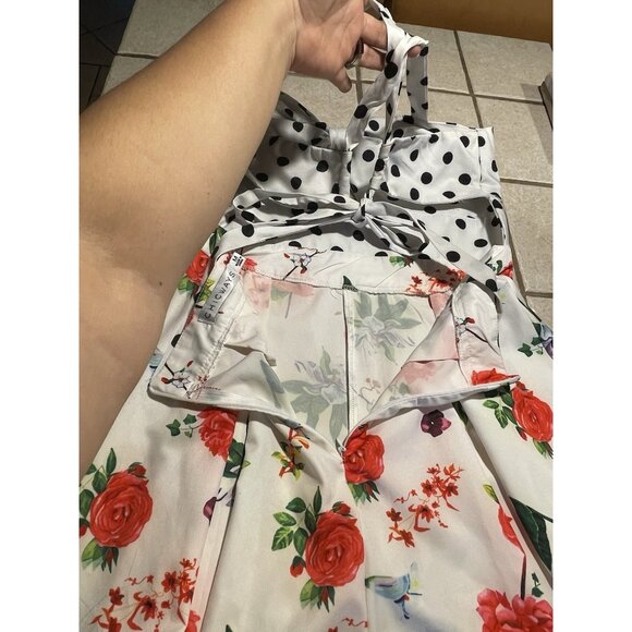 Chicways Polka Dot & Floral Print Halter Romper Tie closure Polyester/Spandex M - Picture 3 of 13